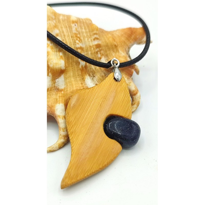 Pendentif Bambou et Goldstone Blue